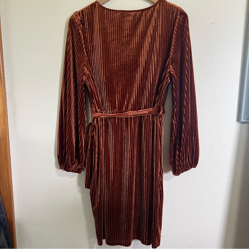 Simpler Rust Velvet Wrap Tie Dress- Size Large - Picture 5 of 7